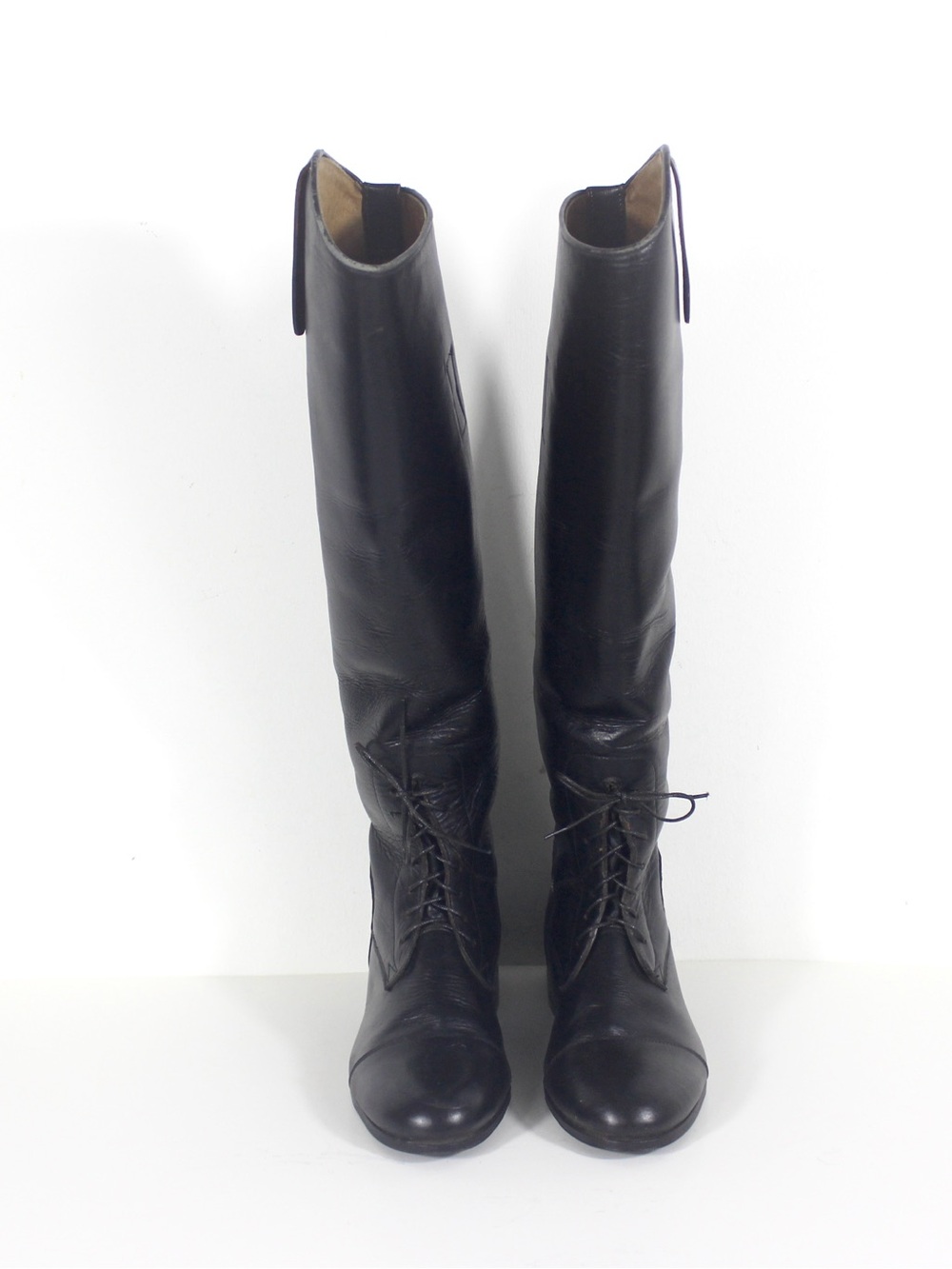 Vintage Black Leather Equestrian Horse Riding Boots for Decor Lace Up